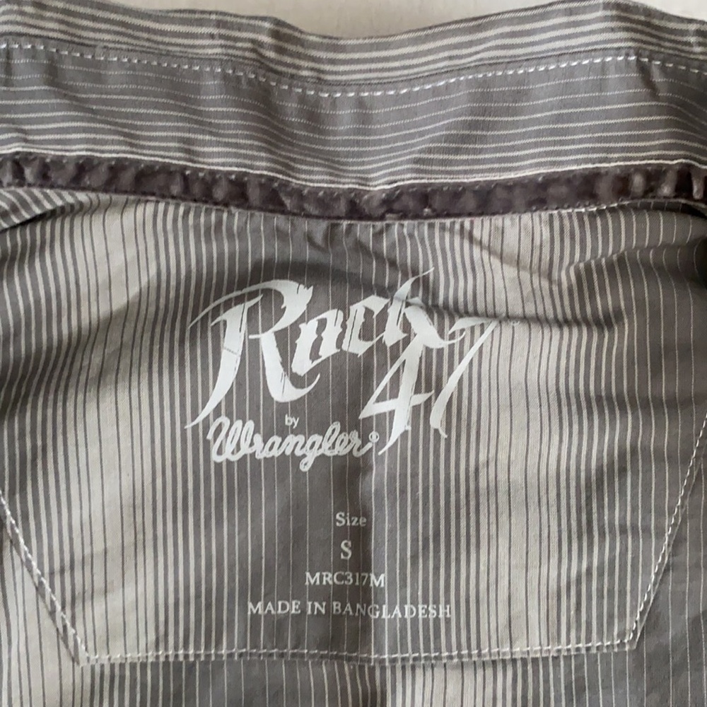 Rock 47 x Wrangler | Cotton Poplin Stripe Long Sleeve Western Pearl Snap Shirt S - Picture 11 of 16
